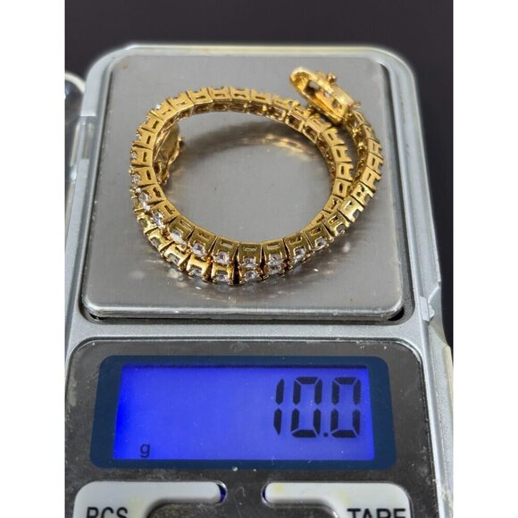 925 Sterling Silver Vintage Gold Plated CZ Tennis Bracelet - Picture 2 of 6